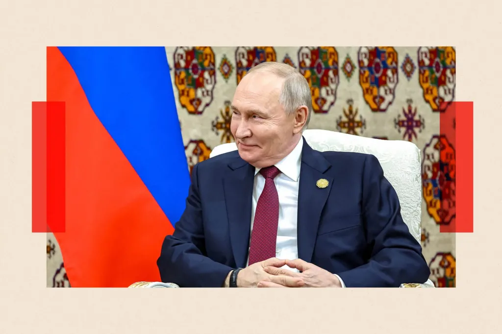 Sputnik/Alexander Kazakov/Pool via Reuters Russian President Vladimir Putin in a slight smile 